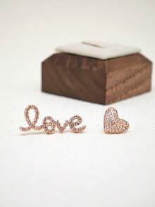 1 Pair Elegant Zirconia Love & Heart Stud Earrings Suitable For Women - Rose Gold - View 1