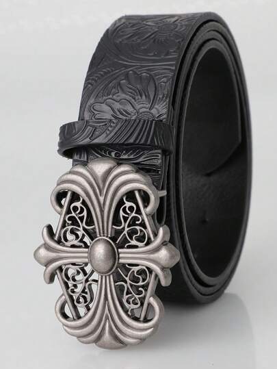 1 chiếc thắt lưng nam cổ điển, phong cách Bohemian - Thắt lưng giả da màu đen thời trang với khóa rỗng kiểu retro - Thắt lưng unisex sành điệu, phong cách Punk Rock Y2K - Phù hợp với quần jeans, váy và trang phục thường ngày.