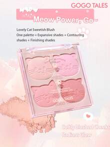 GOGO TALES 4-Color Cute Cat Blush Palette, Matte Natural Blush, Low Saturation, Highlight And Contour Shades, Sculpt Facial Features, Suitable For Beginners And Gen Z, GOGOTALES - #02 Milk Apricot - View 3