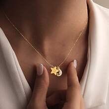 1 chiếc mặt dây chuyền hình trăng sao đơn giản cổ điển kèm dây chuyền thép không gỉ mạ vàng dành cho nữ - Vàng - Xem 1