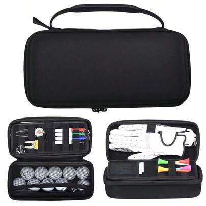 Black Golf Ball Storage Case Glove Holder Tees Divot Tool Valuables Pouch With Hook