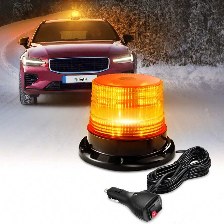 35-LED 360 grados Mini faro ámbar luz de advertencia Strobe compatible con CAT E3500 48V, E4000 36V / 48V, E5000 36V / 48V eléctrico Rider elevadora elevadora izquierda luz Strobe, 10-110 VDC, Burst Flash, camión elevador o luz de señal indistrial Ámbar magnético llevó luces Strobe para carretillas elevadoras de golf UTV coches camiones tractor, 12V 24V de advertencia techo superior parpadeo emergencia faro - A - Ver 1