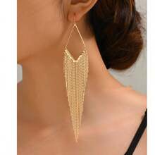 1 Pair Golden Chain Tassel Pendant Elegant Sweet Drop Earrings - Yellow Gold - View 1