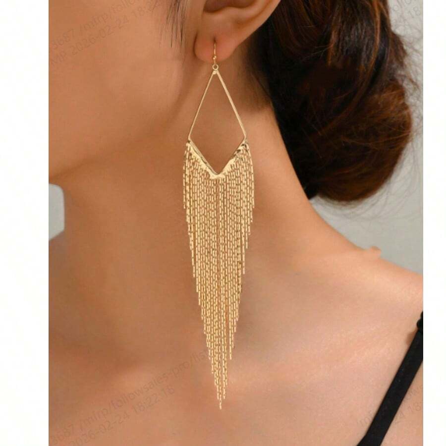 1 Pair Golden Chain Tassel Pendant Elegant Sweet Drop Earrings - Yellow Gold - View 1