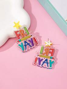 1 Pair Fashion Teacher's Day Earrings, Acrylic Letter & Ruler Design, Suitable For Students And Teachers, Great Gift Choice - FRIYAY Letters - View 4