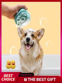 1 pièce Brosse de toilettage pour animaux de compagnie, outil de toilettage pour chien, brosse de massage en caoutchouc silicone avec boîte de rangement pour shampooing, convient pour le bain et le toilettage quotidien des chats et des chiens - Multicolore - Voir 3