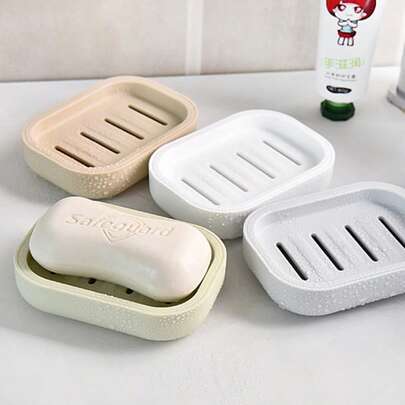 1pc Plastic Soap Dish, Creative Seashell Shaped Bathroom Soap Holder Draining Soap Box With Cover, Double Layer Soap Tray