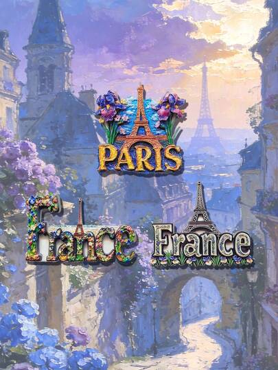1个世界著名地标3D冰箱贴，法国花卉埃菲尔铁塔，鸢尾花埃菲尔铁塔，鸢尾花塔，尺寸精准，高清印刷，适用于冰箱、办公室白板等多种场景，适合作为旅行纪念品，色彩缤纷的设计也适合家居装饰，适合作为圣诞节、生日礼物。