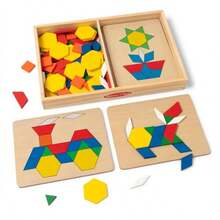 Pattern Blocks And Boards With 120 Multi-Colored Wooden Shape Tiles 5 Double-Sided Puzzle Boards Tangram Puzzles Montessori Toys For Girls Boys - As Pic - View 2