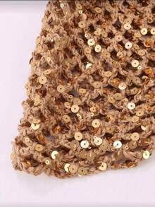 1 pieza Gorro de mujer de moda con ganchillo hueco y lentejuelas, adecuado para uso diario, salidas de primavera y otoño - Sombrero de jersey recto - Ver 3
