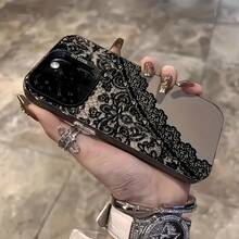 Fashionable Luxury Black Lace Print Partial Screen Phone Case Compatible With 17/16/15 Pro Max, Also Fits 14/13/12/11 Models And XS/XR, With Anti-Pollution Feature - Multicolor - View 4