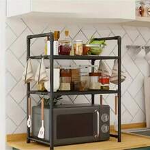 1pc Microwave Oven Rack, Thick Kitchen Oven Spice Storage Shelf, Multi-Layer Household Kitchen Storage & Organizer - Multicolor - View 2