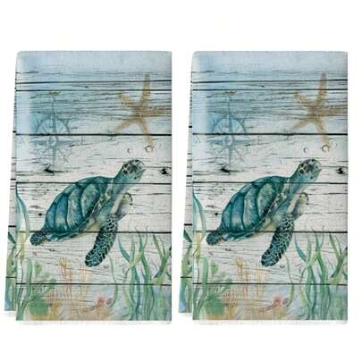 2pcs Sea Turtle Kitchen Towels, 16 X 24 Inches, Tea Towels, Dish Cloths, Reusable Cleaning Rags, Machine Washable, Birthday Gift, Housewarming Gift For Friends, Kitchen Accessories, Household Necessities, Suitable For Cooking, Baking, Bathroom Cleaning, Outdoor Activities And Tea Party Decoration. Exquisite Design Enhances Home Decor