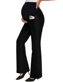 Women's Stretch Maternity Bootcut Jeans With Pockets Over The Belly Bell Bottoms Flare Denim Pants Pregnancy Clothes - Black - View 4