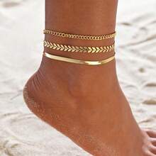 MONALLY Set de 3 piezas de tobilleras de cadena dorada de moda y sencillas para mujer, joyería para el pie de playa, pulseras de tobillo de acero inoxidable bañado en oro de 18K, accesorio de regalo - Amarillo Oro - Ver 13