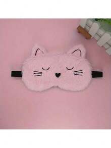 Cute 3D Cat Plush Sleep Mask, Suitable For Men And Women - Adjustable, Soft Polyester Eye Mask With Elastic Band, Suitable For Office Naps, Travel, And Home Use - Black - View 6