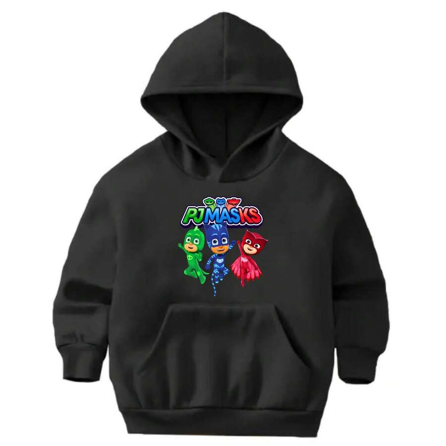 Kids' PJ Masks Movie Cartoon Sweatshirt/Jacket/Kangaroo Hoodie/Flannel Lined Boy/Girl Owlette Gecko Cat - 黑色 - 查看 1