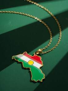 1pc Fashionable Map Pendant Necklace, South America Stainless Steel Drippy Jewelry, Dominican Republic, Puerto Rico, Uruguay, Paraguay, Rica, Ecuador, Panama, Haiti - Yellow Gold - View 14