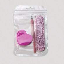 4pcs Nail Art Tools Set, Crystal Dotting Pen, Heart-Shaped Sponge Block, Nail File & Buffer Stick, Manicure Tools - Gradient Pink - View 9