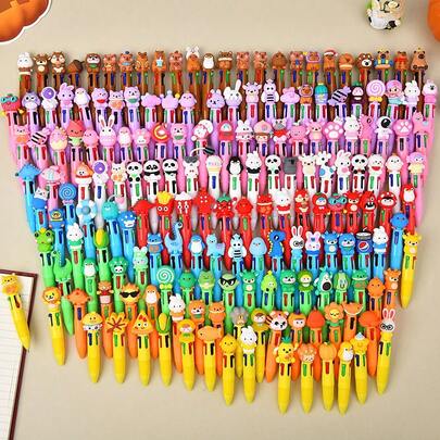 10Pcs Random Assorted Color Ballpoint Pen Set Style Novel Heart-Shaped 4-Color Retractable Ballpoint Pen | Wedding Season/Party Supplies Set For Office/Campus, Perfect Gift For Women (Back-To-School/Birthday/Valentine's Day)