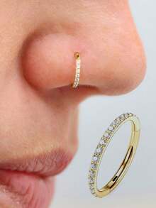 1 Piece Of High-Grade Stainless Steel Piercing Zirconia Nose Hoop Ring Closed Seamless Oblique Surface Inlay Suitable For Men And Women To Wear - Gold - View 7