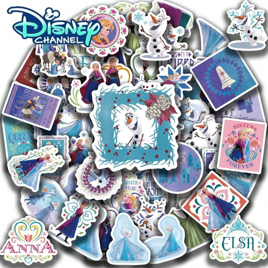 Disney 60pcs Frozen 2 Stickers, Creative Graffiti Stickers, Office Supplies, Mobile Phone And Computer Stickers, High-Value, Exquisite, Cool Stickers, Fun, Classic, Colorful Cartoon Design, Gift Decoration, Phone Case Decoration Stickers, Reusable, Colorful Cartoon Design, Suitable For Water Bottles, Skateboards, Mobile Phones, Etc., Very Suitable For School Supplies, A Top Choice For Holiday Gifts. - 60pcs - View 1