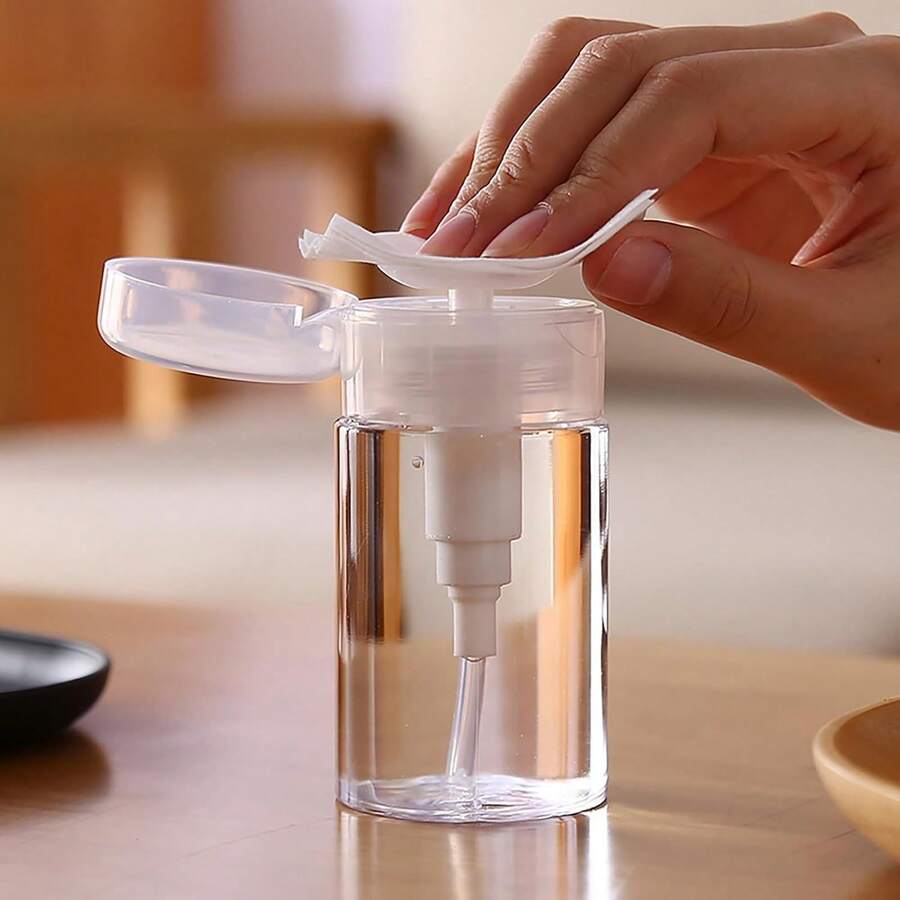 1pc Plastic Pump Dispenser Bottle, Liquid Press-Type Refillable Bottle, Suitable For Nail Polish Remover, Makeup Remover Etc., With Flip Cap, Convenient For Travel, Capacity 120mL-200mL, Christmas Holiday Gift