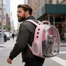 Sac à dos transparent moderne pour animaux de compagnie avec fermeture éclair - Structure robuste, doublure ventilée et rembourrée - Transporteur de voyage portable convenant aux chats, petits chiens, avions, trains - Multicolore - Voir 11