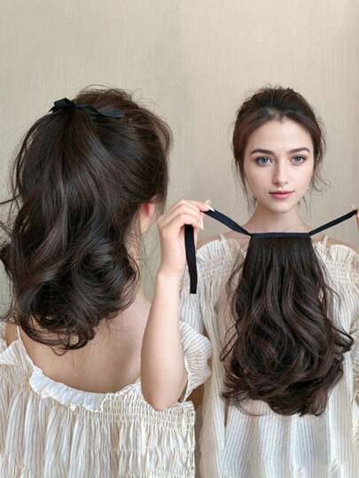 Peluca corta rizada con correa para cola de caballo, cabello sintético ondulado corto con cola de caballo, accesorios de moda para el cabello, diademas para mujeres, diadema de verano