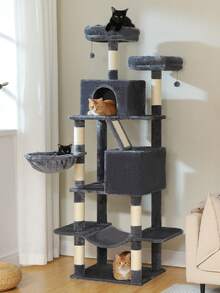 PAWZ Road 71" Cat Tree,  Large Cat Tower With 8 Scratching Posts, 2 Perches, 2 Caves, Basket, Hammock, Pompoms, Multi-Level Plush Cat Condo For Indoor Cats - Màu xám đen - Xem 3
