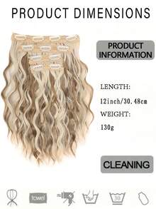 12 Inch Clip-In Hair Extensions, 4-Piece Wavy Wig, Additional Wig Extensions, Multiple Color Options, Suitable For Women To Wear,Hair Bulk Without Weft. - Platinum Highlights In Dark Brown - View 4