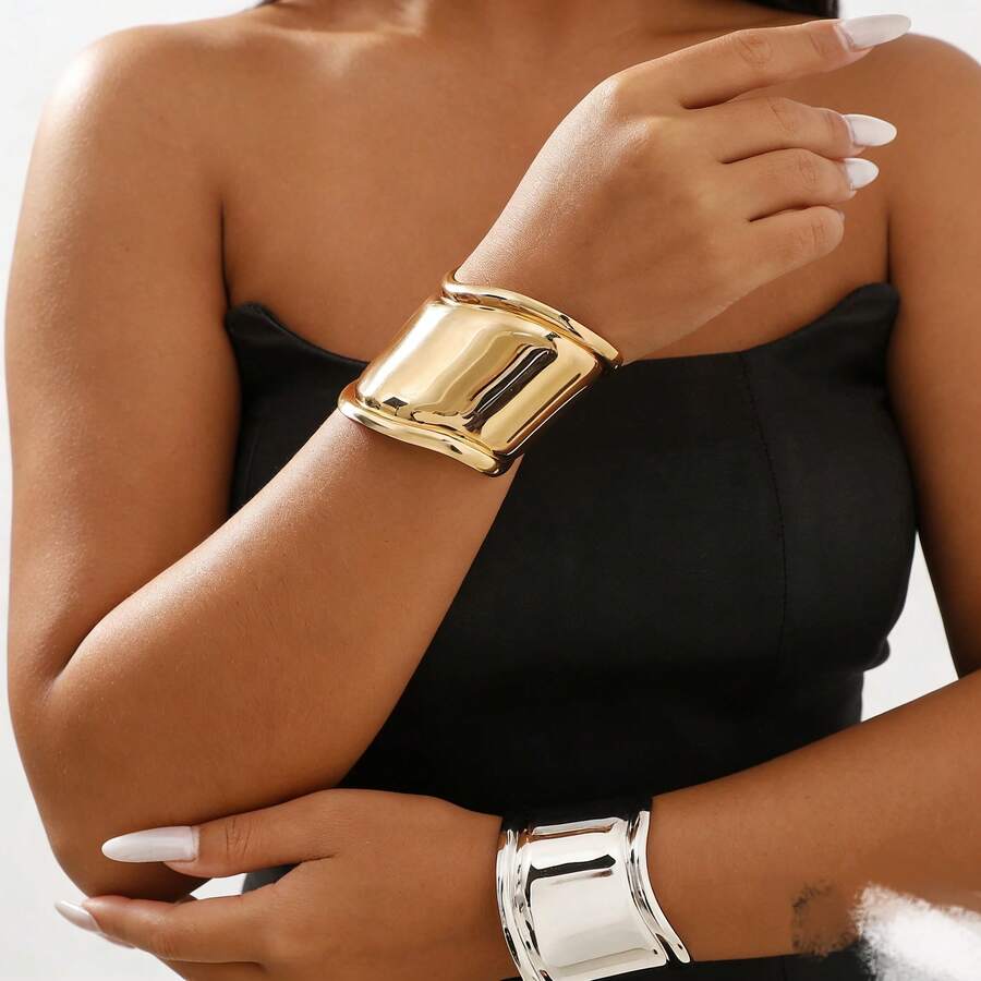 1件 2026 新款男女通用不锈钢极简几何金属开口手镯，时尚百搭 - 開口手鐲 - 查看 1