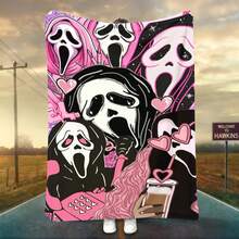 1PC Ghostface Y2K Collage Flannel Throw Blanket 50"X60" (Multiple Sizes) - Multiple Ghostface With Pink Hair, Hearts, Sparkles & Props, Tapestry Wall Hanging, Valentine's Day Gift, Room Decor, Perfect For Sofa, Bed, Office, Bestie Gift - multicolour 6 - 查看 13