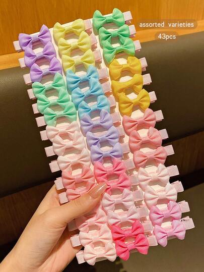 43 piezas Clips para el cabello con moños de tela de colores aleatorios, accesorios para el cabello lindos y dulces adecuados para uso diario