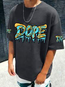 青少年男童“DOPE”字母印花圆领短袖T恤，新款春夏童装 - 深灰色 - 查看 5