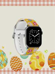 黄色底多图案硅胶表带，兼容 38mm 40mm 41mm 42mm 44mm 45mm 49mm，适用于 Series Ultra/11/10/SE/9/8/7/6/5/4/3/2/1 - 彩色 - 查看 3