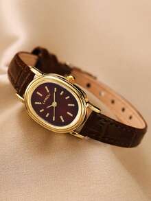 LIANDU LIANDU 1pc Vintage Fashionable Minimalist Casual Women's Wrist Watch, Oval Case, PU Strap, Delicate Small Dial With Rhinestone Decor, Elegant & Charming, Suitable For Daily Wear, Birthday Gift, Party, Holiday Gathering, Ideal Choice For Yourself Or Friends - màu nâu - Xem 5
