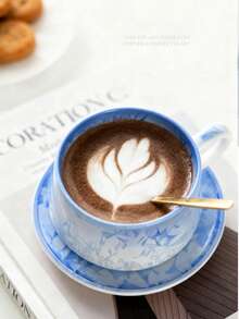 1 Set Crystalline Glaze Ceramic Coffee Cup & Saucer, Household Water/Coffee Mug, Japanese Retro Coarse Pottery Latte Cup, Elegant Coffee/Afternoon Tea Cup, Office Personal Coffee Cup, Breakfast Milk Cup, Gift - Multicolor - View 1