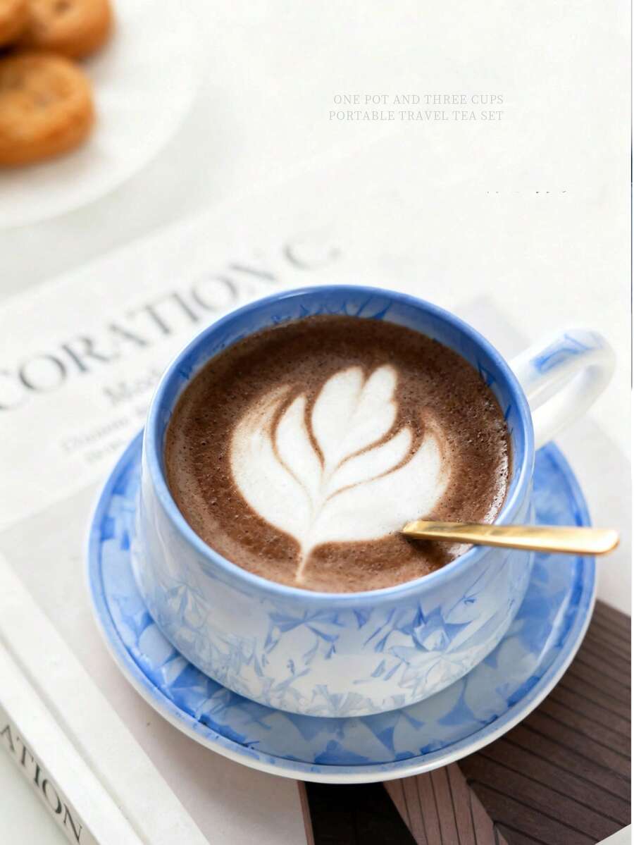 1 Set Crystalline Glaze Ceramic Coffee Cup & Saucer, Household Water/Coffee Mug, Japanese Retro Coarse Pottery Latte Cup, Elegant Coffee/Afternoon Tea Cup, Office Personal Coffee Cup, Breakfast Milk Cup, Gift - Multicolor - View 1