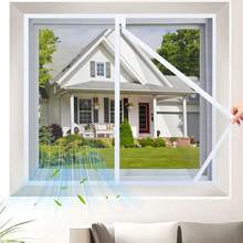 1pc Mosquito Net Window With Zipper, Self-Adhesive No Drill Invisible Mesh Screen, Insect Proof For Living Room Bedroom, Easy Installation - White - View 3