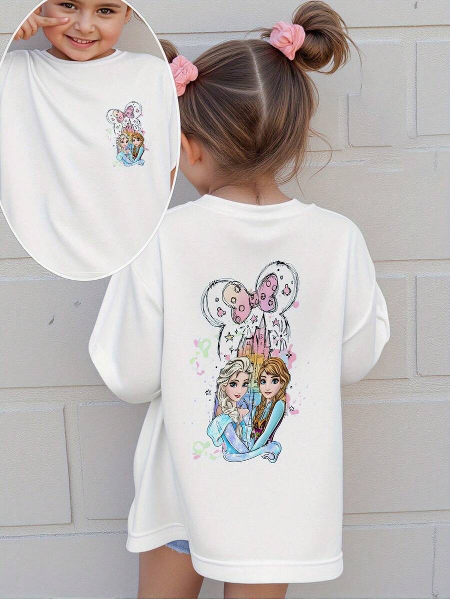 Disney Official Licensed Frozen Elsa & Anna Double-Sided Print Girls Cute Sweatshirt, Soft & Breathable, Perfect For Playdates And Everyday Magic - trắng - Xem 1