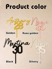 Custom Name And Age Cake Topper, Personalized Birthday Cake Decorations, Customized Party Cake Insert For Anniversary Or Milestone Event, Elegant Dessert Decor Accessory, Customizable Acrylic Style Cake Topper Gift For Women And Men., Gift Ideas, Mirror Gold - Style a - View 3