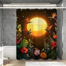 Rèm tắm Golden Sun Hummingbird Paradise, họa tiết chim ruồi rực rỡ với hoa thiên đường trên nền hoàng hôn lung linh, chất liệu polyester chống thấm nước, nhanh khô, kèm móc treo, trang trí phòng tắm chủ đề nhiệt đới độc đáo, quà tặng trang trí phòng tắm phong cách thiên nhiên ấn tượng. - màu vàng - Xem 5