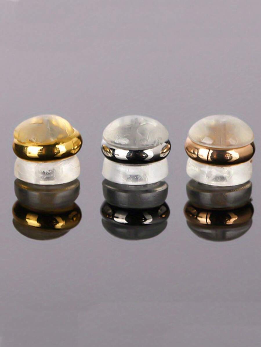 硅胶耳钉后塞，18K镀金，牢固锁扣，适用于重型耳环，低致敏性透明 - 銀色 - 查看 1