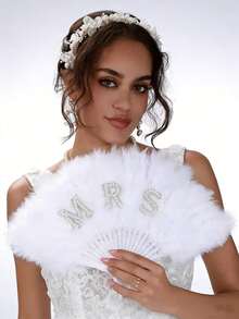 1pc Heart-Shaped Folding Fan, Romantic Bridal Accessory, Feather-Like Foldable Heart-Shaped Inlaid Design Folding Fan, Single Piece Suitable For Parties, Weddings, Birthdays, Bachelorette Parties And Other Celebration Occasions - Multicolor - View 6