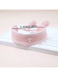 An Embroidered Cross Bohemian Handwoven Web Tassel Bracelet Y3EN - Hồng nhạt 2 - Xem 7