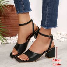 Square Toe Thick Heel Commuter Summer New Women Ankle Strap High Heel Gorgeous Fashion Sandals - Black - View 7