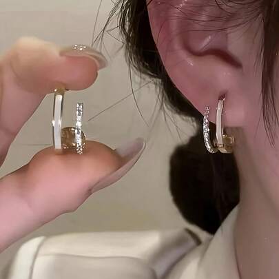 1 Pair Minimalist Micro-Inlaid Zirconia Bar Drop Earrings For Women, Embedded Design, Fashion Jewelry Accessory Suitable For Multiple Occasions