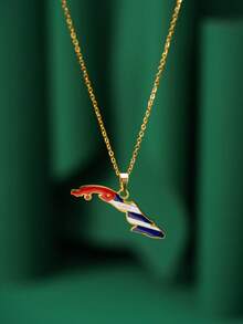 1pc Fashionable Map Pendant Necklace, South America Stainless Steel Drippy Jewelry, Dominican Republic, Puerto Rico, Uruguay, Paraguay, Rica, Ecuador, Panama, Haiti - Yellow Gold - View 16