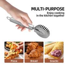 Bộ dụng cụ làm bánh 3 món bằng thép không gỉ, gồm dao cắt pizza, cán bột và dụng cụ gạt bột, thích hợp để cắt bánh răng cưa, cắt mì ống và bánh bao, tạo hình bánh ngọt, làm nhân bánh - Bộ dụng cụ làm bánh thiết yếu cho nhà bếp - Xem 4